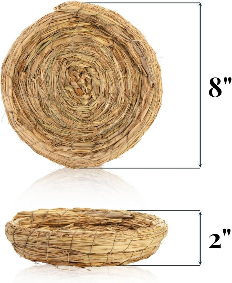 Eorbow 6 Packs Woven Straw Bird Nests, 8" Handmade Flat Base Spawning Nest, Small Animal Breeding Bed Hatch House Cage Accessories for Dove Pigeon Parrot Cuckoo Sparrow Rabbits Chinchillas Hamster - Image 2